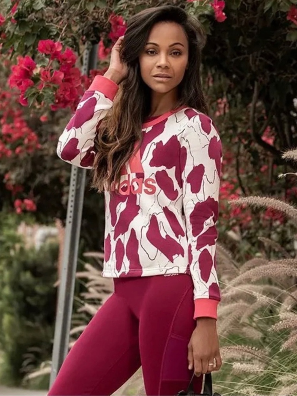 Adidas x Zoe Saldaña Berry Camo Fleece Crewneck Sweatshirt Large